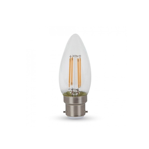 [2856-7934] V-Tac 4W LED kertepære - Samsung LED chip, kultråd, B22, 40W erstatning, 230V, 400lm, RA80, 3 års producentgaranti