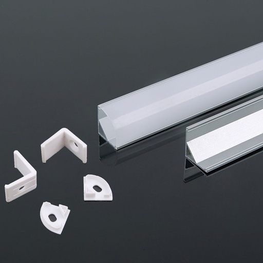 [25090-0] Monteringssæt til LED-strips i hjørner - 2000x15.8x15.8mm, sølvfarvet