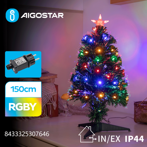 [23952-0] 150cm LED juletræs lyskæde - RGBY, 8 lysspil, timer, IP44 - 3 års garanti