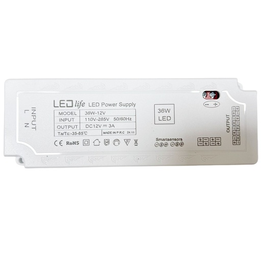 [24047-0] LEDlife møbelspot strømforsyning 36W - Til Sono, Cabi og Reco møbelspot, maks. 6 spot