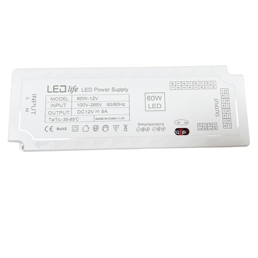 [24048-0] LEDlife møbelspot strømforsyning 60W - Til Sono, Cabi68 og Reco møbelspot, maks. 10 spot