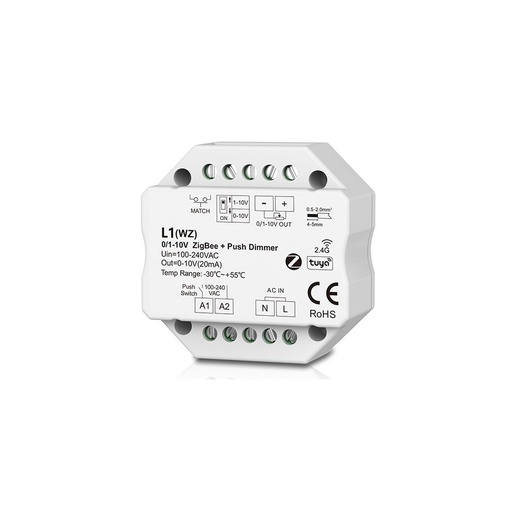 [21996-0] LEDlife rWave 1-10V Zigbee Indbygningsdæmper - Hue Kompatibel, RF, Push-Dim, LED Dæmper, Til Indbygning, 230V