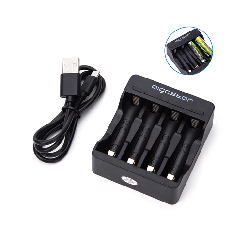 [22072-0] Smart IC Hurtig Batterioplader til 4 AA/AAA Batterier, Sort - 3 års producentgaranti