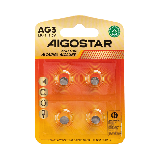 [22098-0] Knappcellebatterier AG3 LR41, 4 stk., 1,5V med 3 års producentgaranti