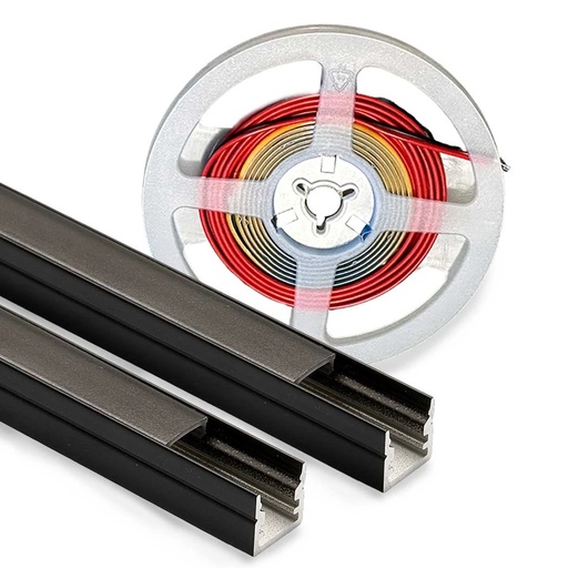 [29613-0] Sort akustikpanel med aluprofil og CCT LED strip, 240 cm - Komplet sæt
