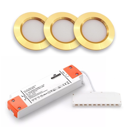 [29710-18941] LEDlife Reco68 møbelspot i guld med dæmpbar strømforsyning - 3 stk. (2,7W LED, 220lm, RA92, 12V)