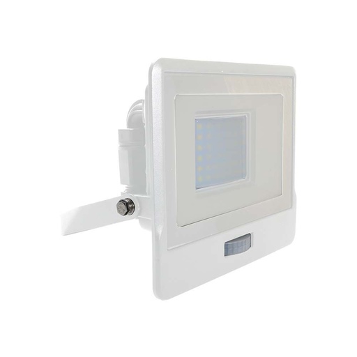 [29758-18957] V-Tac 30W LED projektør med sensor, hvid - Samsung LED chip - 2340lm - IP65 - 5 års producentgaranti