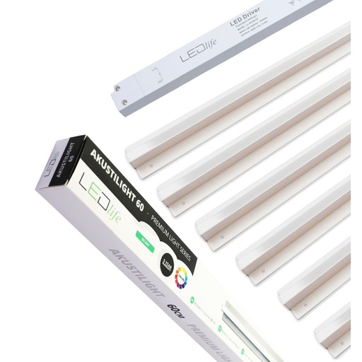 [29323-18841] Troldtekt LED Skinnesæt 6x60 cm - Planforsænket, Fjernbetjening, Dæmpbar, Akustilight