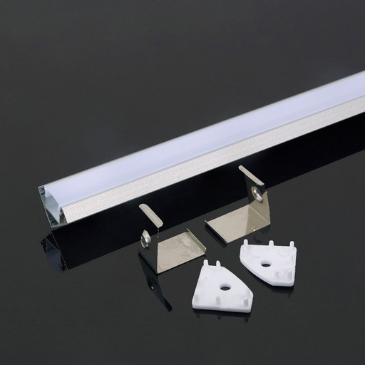 [29455-0] Monteringssæt med Diffuser til LED-Strips, Hjørne, 2000x19x19mm, Sølv