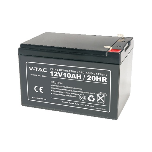 [26625-0] V-Tac Pro 10Ah Blysyrebatteri T2 med 5 års producentgaranti - 151x98x101mm