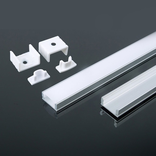 [26660-0] Monteringssæt til LED-strip - Overflade 2000x17.4x7mm, Sølv