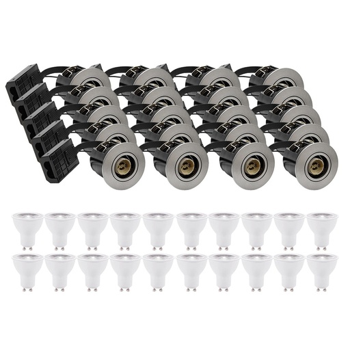 [21308-17030] Indbygningspot Inno88 med 6W RA97 GU10, børstet alu, IP44, isoleringsgodkendt (20 stk.)