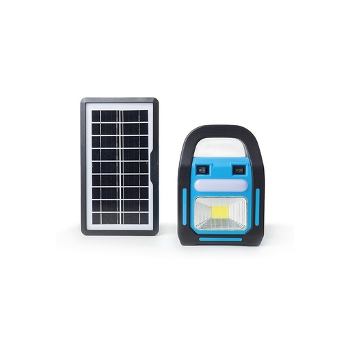 [21463-0] Nødlys med batteri og solcelle - 3 LED pærer, projektør, stort solcellepanel, powerbank