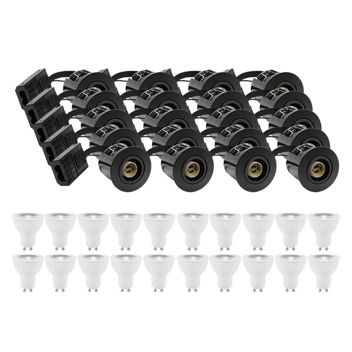[27370-18812] LEDlife Indbygningsspot Inno88 Udendørs 20 stk. - Sort, IP44, 4,5W GU10, 230V, 400lm, Godkendt i Isolering
