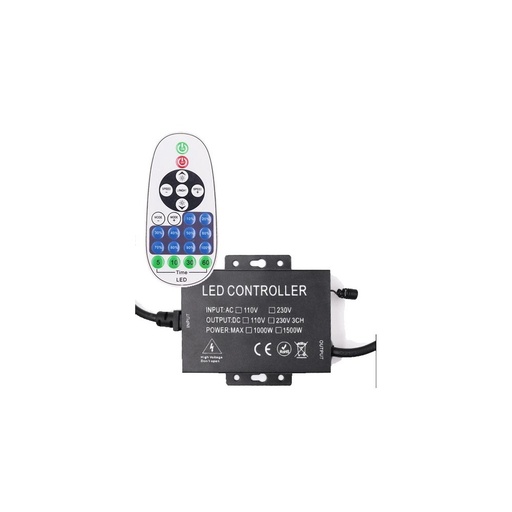 [22209-0] RF trådløs timer+dæmper med fjernbetjening til 230V Neon COB - IP67 vandtæt, inkl. endeprop & memory funktion