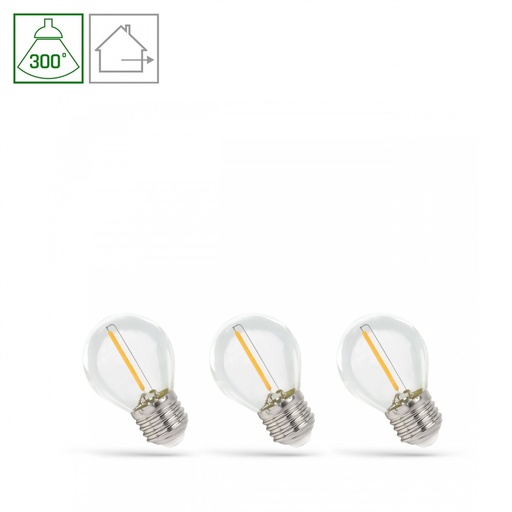 [22263-16263] LED Kugle pære E27 1W - 230V, Varm Hvid, Klar, Spectrum, 3-pak