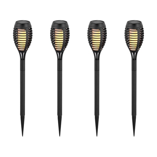 [4228-0] 4 stk Solcelle Havelamper - Sorte, med spyd, flammeeffekt, 50cm høj