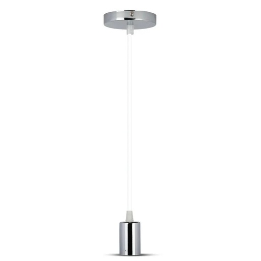 [4548-0] V-Tac lampefatning - Krom metal, hvid ledning, E27 (60W max)