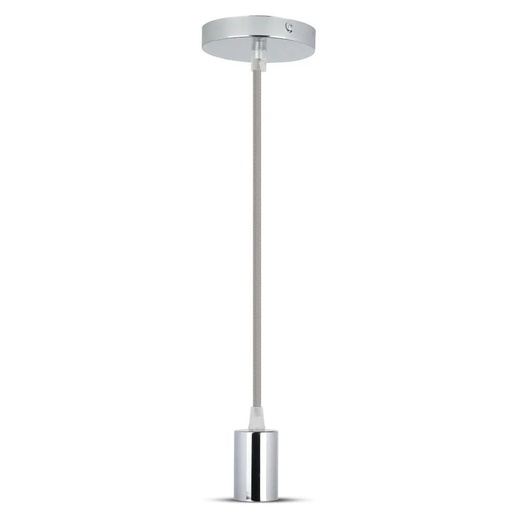 [4549-0] V-Tac Lampefatning - Krom metal, grå ledning, E27 (Max 60W)