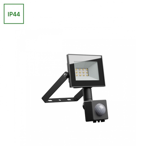 [24607-0] Noctis Lux lyskaster 10W Varm hvid IP44 sort med PIR sensor - 230V, 750lm, 94x150x53mm