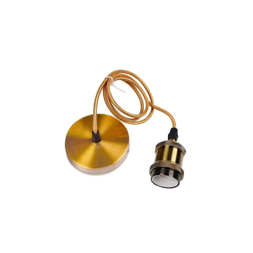 [11972-0] Antik bronze lampefatning med roset og 150cm ledning, E27, 230V, max 60W