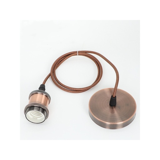 [11973-0] Bronze lampefatning med roset, 150cm ledning - E27, 230V, Max. 60W