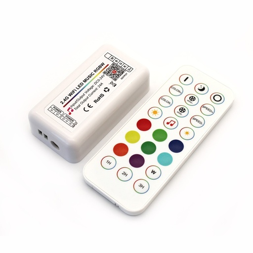 [12116-0] RGB+WW Wifi controller med fjernbetjening - Kompatibel med Google Home, Alexa og smartphones - 12V/24V - Op til 576W