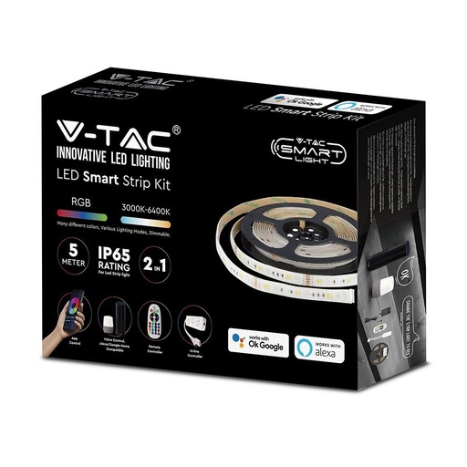 [12151-0] V-Tac 4W/m RGB+CCT LED strip sæt - 5m, 60 LED pr. meter, IP65