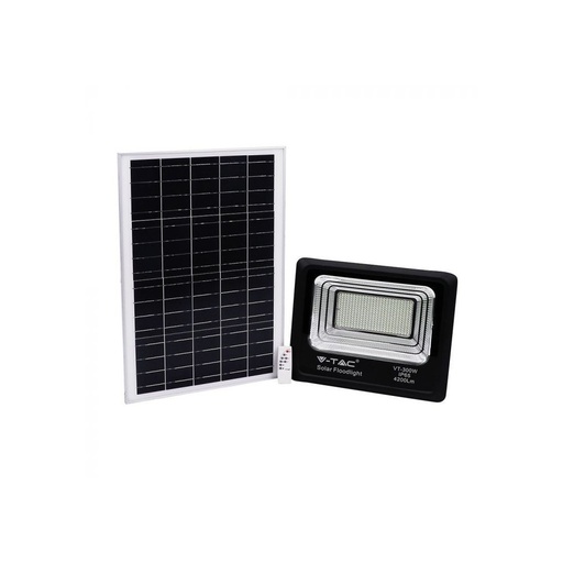 [12155-13287] V-Tac 50W Solcelle Projektør LED - Sort, inkl. solcelle og fjernbetjening, IP65, 4200lm, RA70, Vandtæt