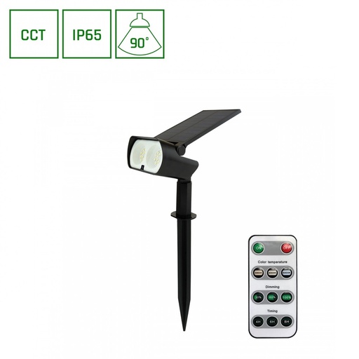[19998-15241] Solcelle havebelysning med fjernbetjening - Sort, CCT, 2W, IP65, 200lm
