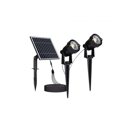 [12175-13297] V-Tac 2x1.2W Sorte Solcelle Havelamper med Spyd - 5W, IP65, 2x90lm, RA80, 3 års producentgaranti