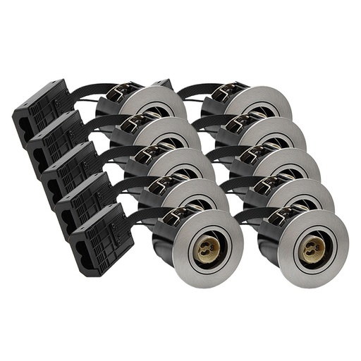 [5523-0] 10 stk. indbygningspotter Inno88 - GU10, børstet alu, IP44, godkendt i isolering, 230V