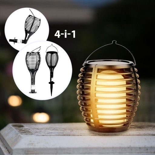 [4571-0] Sort luksus solcelle havelampe med flammeeffekt og 65cm højde - 4-i-1 design. Effekt: 0,45W. Lysstyrke: 15lm.