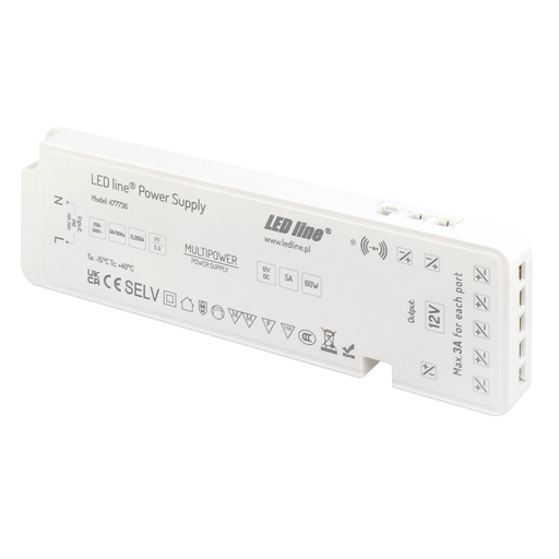 [9487-0] Outlet: 60W strømforsyning 12V, 5A med dæmpar til 5 strips og sensor