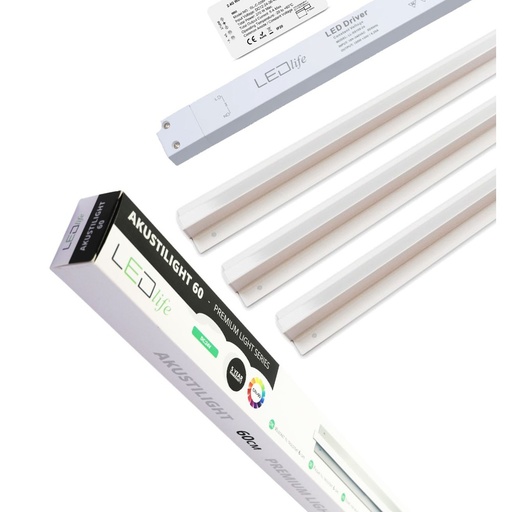 [5758-9876] Troldtekt LED Zigbee Skinnesæt 3x60 cm - CCT, Planforsænket, Akustilight inkl. ledninger og driver