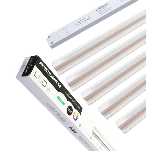 [5812-9925] Troldtekt LED Skinnesæt 5x90 cm - Planforsænket, Akustilight inkl. ledninger og driver - 27W, 24V, 2700lm, RA93, 5 års garanti