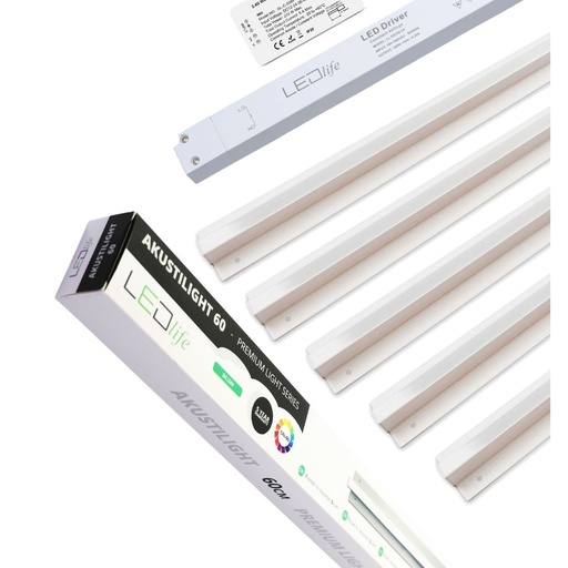 [5879-10024] Troldtekt LED Zigbee Skinnesæt 5x90 cm inkl. ledninger og driver - 27W, CCT, Planforsænket, Akustilight, 2700lm, RA93