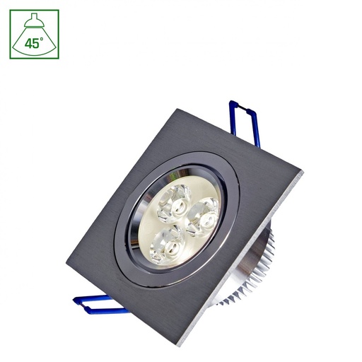 [5984-10070] Firkantet LED-spot med 3 LED-pærer på 3x1W, 45° spredning og 230V indgang - Effekt: 3W, Lysstyrke: 250lm, Farvegengivelse: RA80