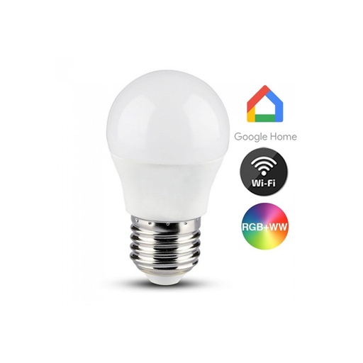 [3287-8561] V-Tac 5W Smart Home Krone LED Pære - Tuya/Smart Life, Kompatibel med Google Home, Alexa og Smartphones, E27 Fatning, Erstatter 28W, 230V, 470lm, RA80