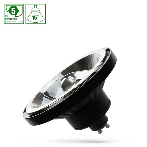 [6126-13088] LED AR111 GU10 230V 12W COB 15° SORT Spektrum - Høj kvalitet, 12W LED-pære med GU10 fatning og sort spektrum. Leverer 1050lm lysstyrke og har en farvegengivelsesindex (RA) på 80. Perfekt til både privat og kommerciel brug.