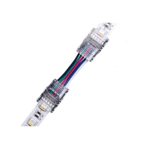[4734-0] Samler med ledning til LED strip - 12mm, RGB+W, IP20, 5V-24V - Tilslutning og forlængelse af LED-strips med praktisk samler og ledning til 12mm, RGB+W, IP20 LED-strips med spænding fra 5V-24V.
