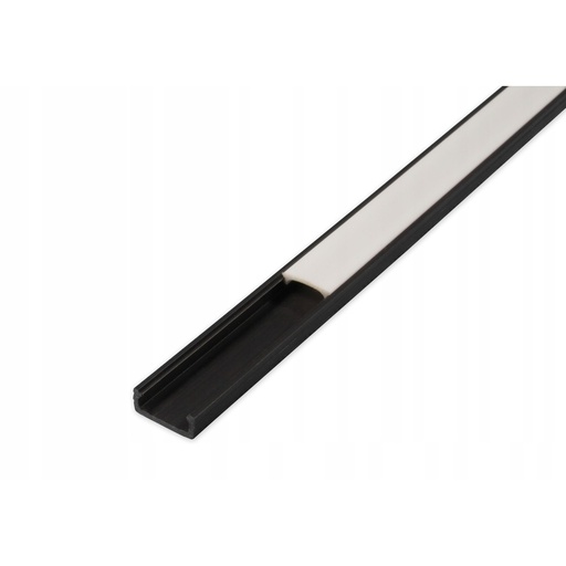 [4810-0] PVC profil til LED strip - 1 meter, sort, med mælkehvidt cover