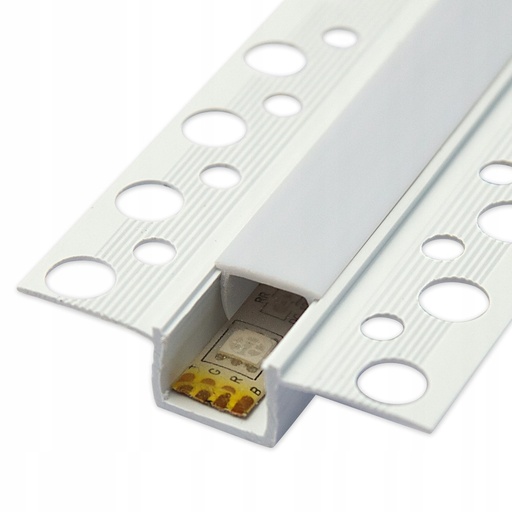 [4878-0] PVC profil 50x12 til indspartling - 2 meter, hvid, inkl. mælkehvidt cover