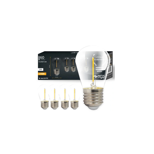 [4985-9681] 5 stk 1W LED pærer - ST14, COB filament, E27, 230V, 60lm, RA80