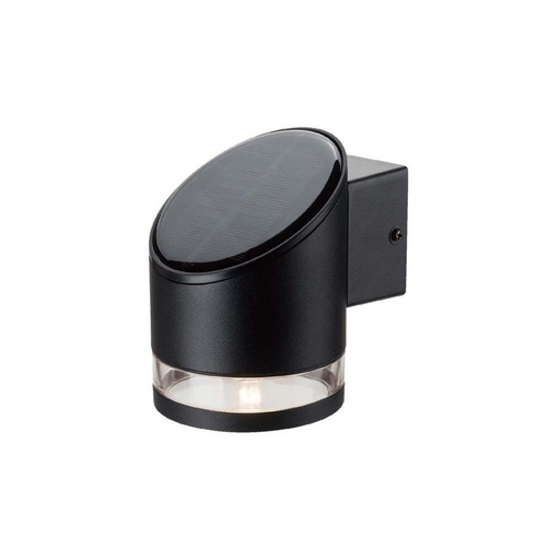 [12187-13304] V-Tac 1W Solcelle Væglampe LED - Sort, Rund, IP54, 70lm, 3 års Producentgaranti