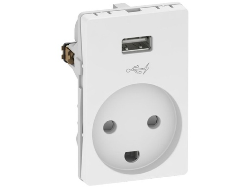 [H21265] FUGA® stikkontakt - DK jord + 5V 1A USB-A ladestik, Hvid