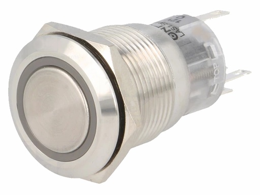 [H62208] Vandalsikret stålkontakt, 1P ON-ON Ø19mm, Rød 12V lys