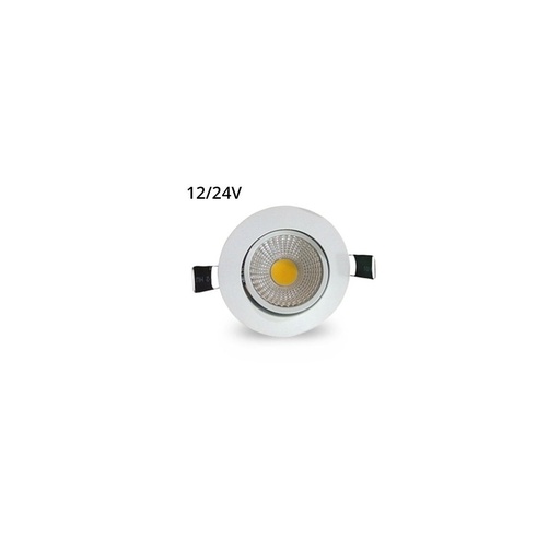 [637-7739] 3W indbygningsspot - Hul: Ø6,7-8 cm, Mål: Ø8,5 cm, hvid kant, dæmpbar, 12V/24V