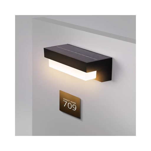 [29497-18907] Solcelle sensor CCT væglampe - 3 lyskulører, sort, firkantet, skumringssensor, IP54, 2W