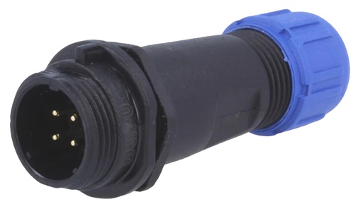 [H63559] Rundstik, SP13 - 4P han, udv. gevind, Ø4-6,5mm, 5A (IP68)